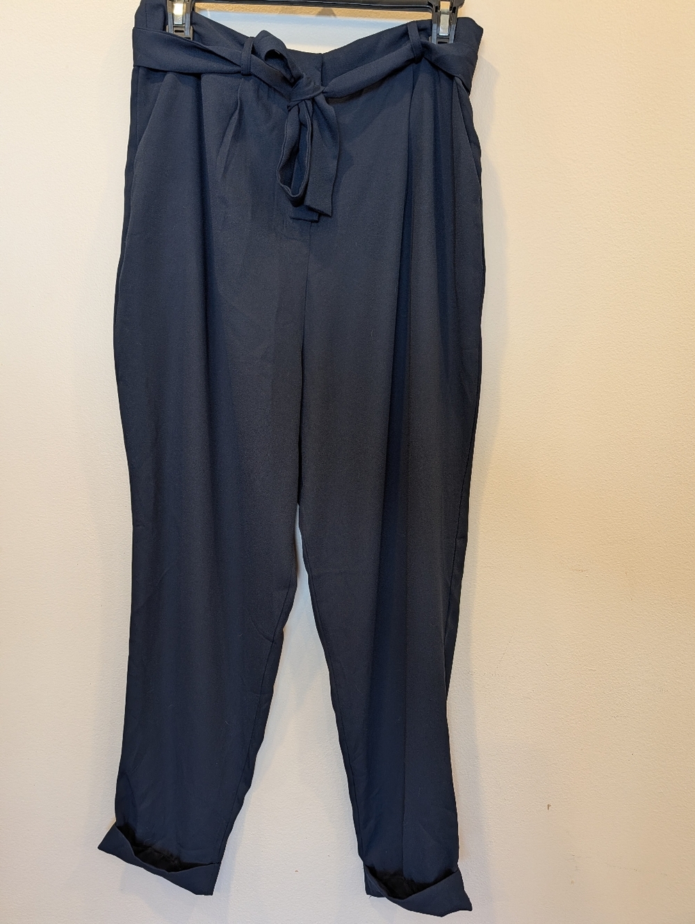 ASOS Navy Tailored Trousers with Tie Waist - Picture 2 of 7